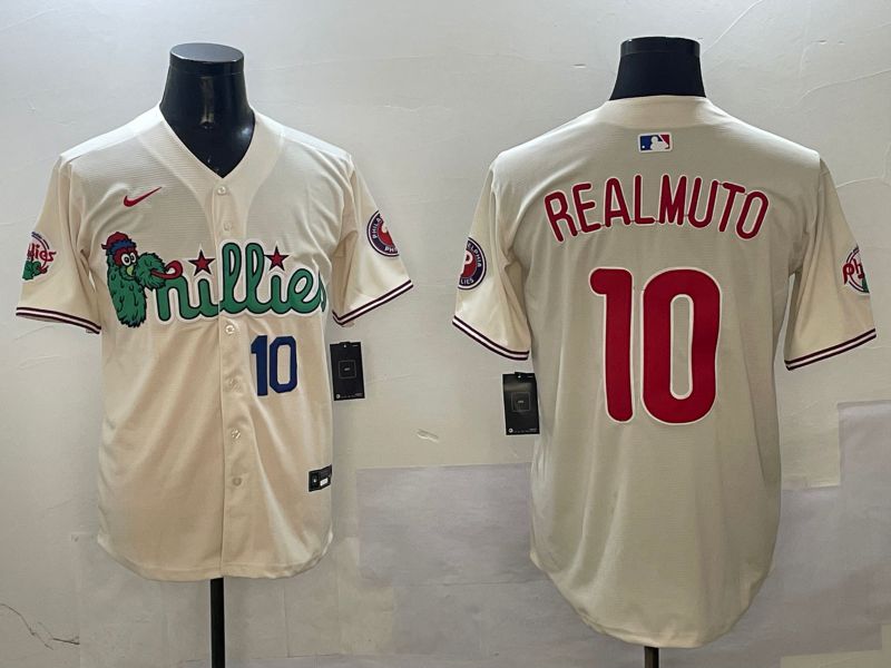 Men Philadelphia Phillies #10 Realmuto Cream Three generations Joint Name Game 2025 Nike MLB Jersey style 3->philadelphia phillies->MLB Jersey